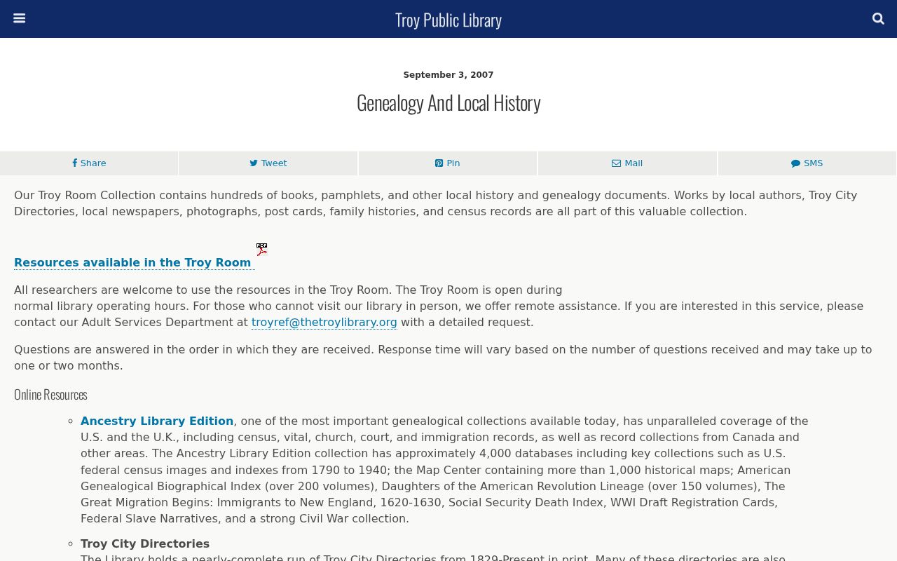 Troy City Directory research at the Troy Public Library local-history collection