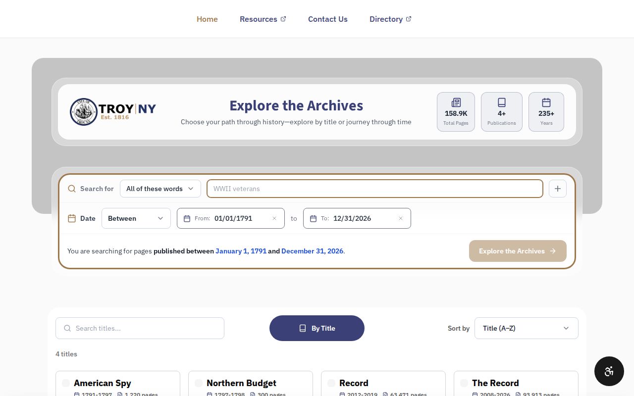 Troy City Directory digitized local-history archive entry point